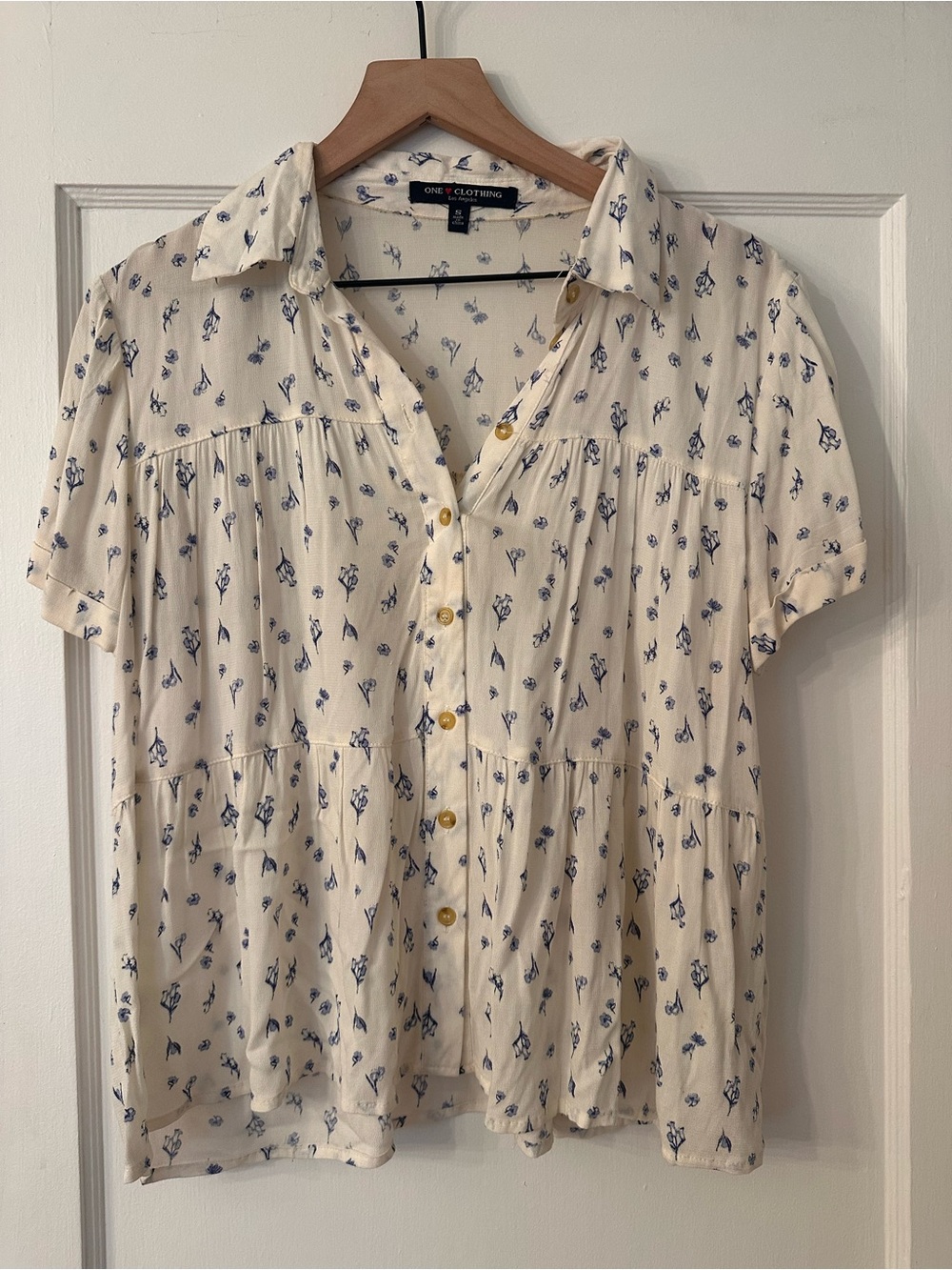 Blue and White Floral Babydoll Blouse